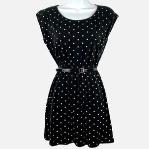 Forever 21 Black Creme Polka Dot Cotton Mini Dress with Black Belt